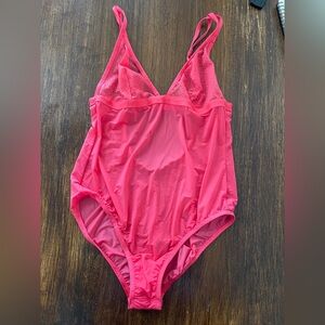 Victoria's Secret Hot Pink Lace-Trim Bodysuit Lingerie Small